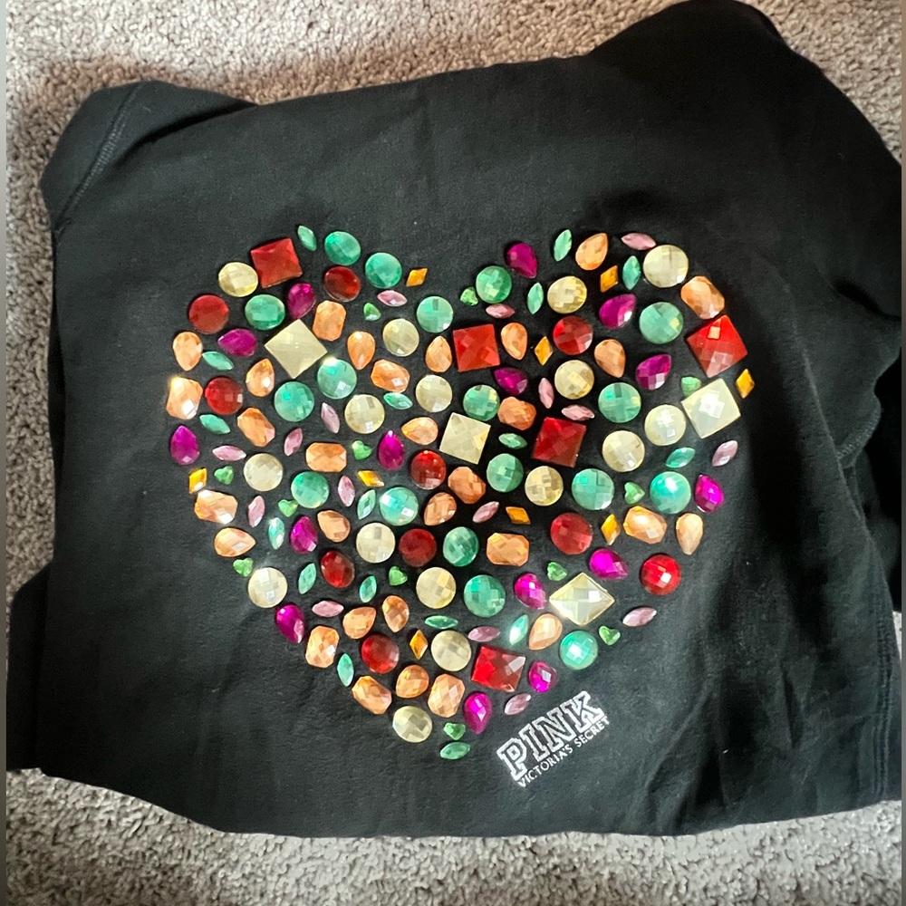 Victoria’s Secret Pink Gem Heart Black Hoodie
